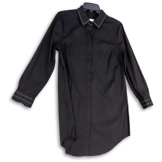 Womens Black Long Sleeve Pointed Collar Button Front Shirt Dress Size 1 image number 1