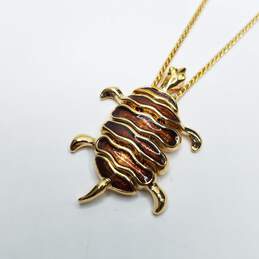 Kenneth Jay Lane Gold Tone Enamel Turtle Pendant 24 1/2 Necklace W/Box 17.2g alternative image