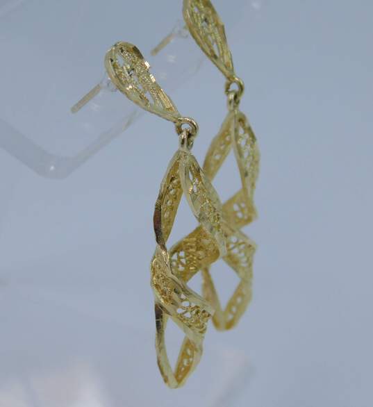 14K Gold Etched & Open Spun Swirled Helix Drop Post Earrings 4.3g image number 3