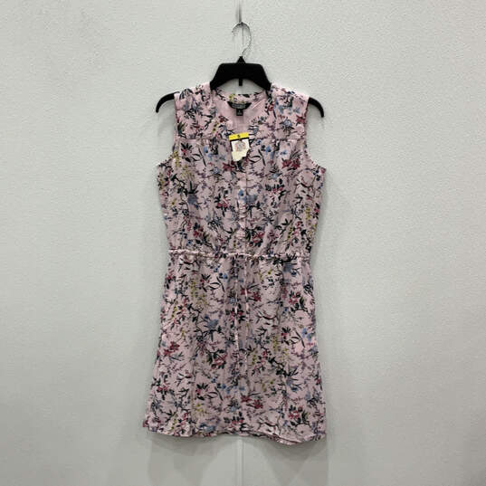 NWT Womens Pink Floral Sleeveless Button Front Fit And Flare Dress Small image number 1