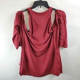 True Religion Women Red Eyelet Cold Shoulder Top XL NWT