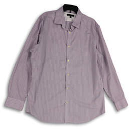 Mens Purple Striped Slim Fit Long Sleeve Spread Collar Button-Up Shirt Sz XL