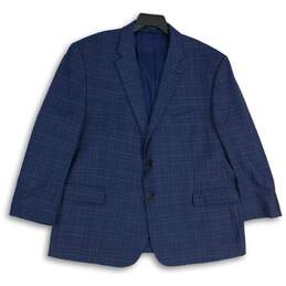 Pronto Uomo Mens Blue Plaid Notch Lapel Long Sleeve Two Button Blazer Size 52R