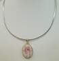 Artisan 925 Tumbled Dolomite with Cinnabar Cabochon Oval Pendant Collar Necklace 19g image number 1