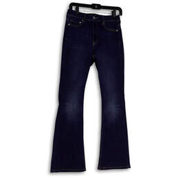 Womens Blue Denim Medium Wash Pocket Stretch Flared Leg Jeans Size 6