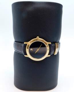 Ladies Movado Museum Black Dial Swiss Quartz Black Leather Band Watch 19.6g