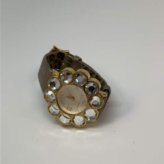 Designer Betsey Johnson Gold-Tone Crystal Stone Classic Analog Wristwatch image number 2
