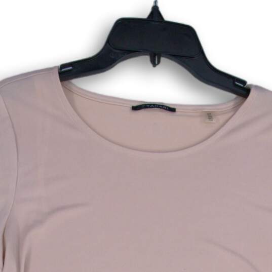 Tahari Womens Pink Round Neck Short Sleeve Pleated Pullover T-Shirt Size S image number 3
