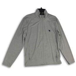 Mens Gray Embroidered Long Sleeve Full Zip Activewear Jacket Size Medium