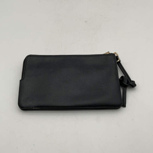 Womens Black Leather Double Corner Zipper Pockets Wristlet Wallet image number 2