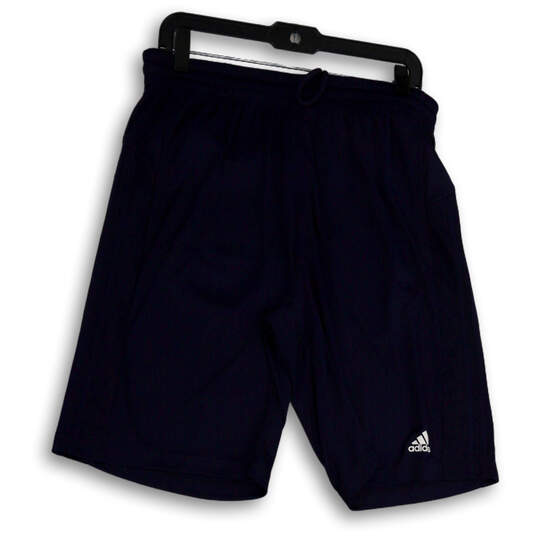 Mens Blue Elastic Waist Stretch Flat Front Drawstring Bermuda Shorts Size L image number 1