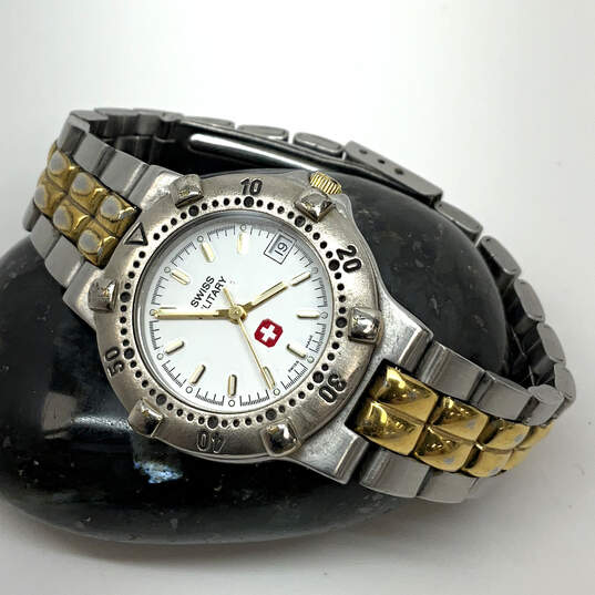 Designer Swiss Military Two-Tone White Round Date Dial Analog Wristwatch image number 1