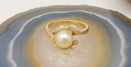 14K Yellow Gold Pearl White Diamond Accent Bypass Ring 3.0g alternative image
