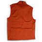Mens Orange Fleece Sleeveless Pockets Mock Neck Full-Zip Vest Size L image number 2