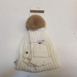 Calvin Klein Faux Fur Pom Pom Hat & Flip-Top Gloves