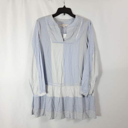 Loft Women Blue Stripe Long-sleeved Shirt Dress NWT sz XS image number 1
