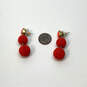 Designer J. Crew Gold-Tone Red Balls Beaded Fashion Dangle Drop Earrings image number 4