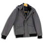 Womens Gray Long Sleeve Pockets Hooded Full Zip Bomber Jacket Size Medium image number 1