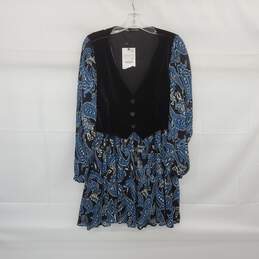 Zara Black & Blue Floral Patterned Long Sleeve Midi Dress WM Size XL NWT