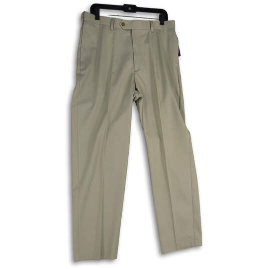 NWT Mens Tan Flat Front Straight Leg Golf Chino Pants Size 34x32 image number 1
