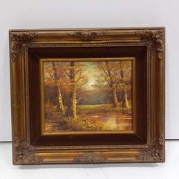 P. Cantrell Oil Painting Depicting A Pond In An Autumn Afternoon
