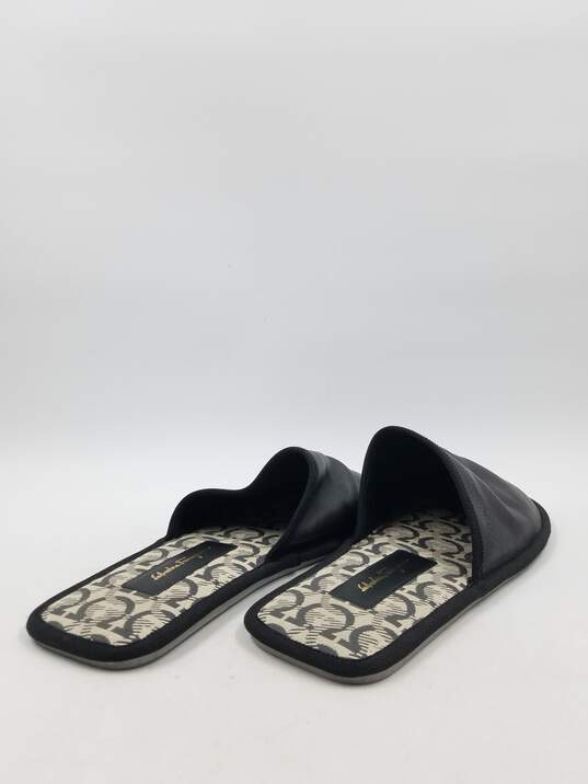 Ferragamo Black Leather Slippers M 9M COA image number 4