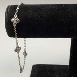 Designer Brighton Silver-Tone Rhinestone Engraved Flower Chain Bracelet
