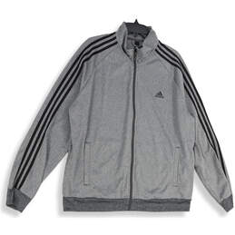 Mens Gray Black Striped Mock Neck Full-Zip Long Sleeve Track Jacket Size XL
