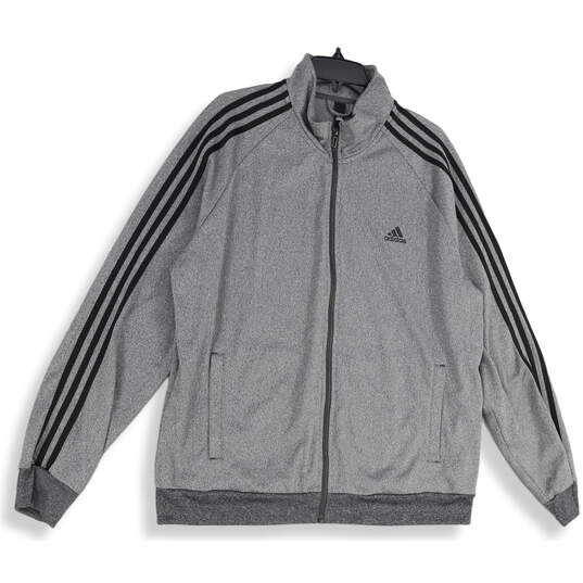 Mens Gray Black Striped Mock Neck Full-Zip Long Sleeve Track Jacket Size XL image number 1