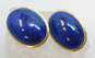 14K Yellow Gold Lapis Lazuli Oval Cabochon Omega Back Earrings 20.8g image number 4