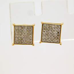 10K Yellow Gold Diamond Accent Pave Square Earrings 1.6g alternative image