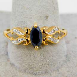 10K Yellow Gold Marquise Sapphire Diamond Accent Ring 1.9g alternative image