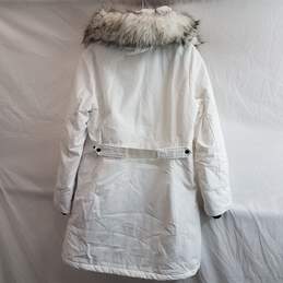 1 Madison Expedition Women's White Long Parka Puffer Jacket w/ Faux Fur Hood Trim Size M alternative image