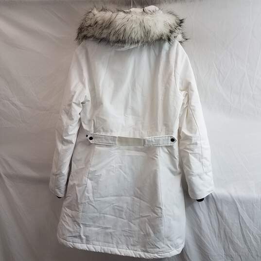 1 Madison Expedition Women's White Long Parka Puffer Jacket w/ Faux Fur Hood Trim Size M image number 2