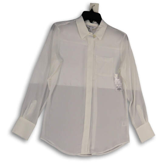NWT Womens White Long Sleeve Spread Collar Button-Up Dress Shirt Size XS image number 1