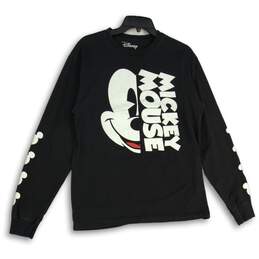 Disney Mens Black Mickey Mouse Crew Neck Long Sleeve Pullover T-Shirt Size M