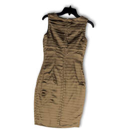 Womens Brown Pleated Round Neck Sleeveless Knee Length Bodycon Dress Size 2 alternative image