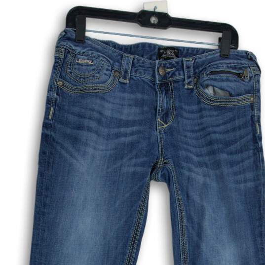 Womens Blue Denim Medium Wash 5-Pocket Design Bootcut Leg Jeans Size 12R image number 3