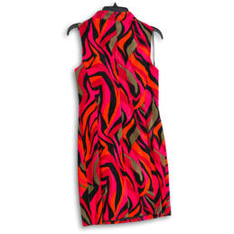 Womens Multicolor Abstract Mock Neck Sleeveless Back Zip Shift Dress Size 4 alternative image