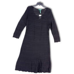 NWT Womens Black Crochet Round Neck Long Sleeve Midi A-Line Dress Size XL