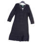 NWT Womens Black Crochet Round Neck Long Sleeve Midi A-Line Dress Size XL image number 1