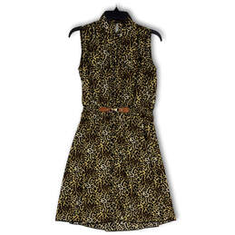 Womens Brown Animal Print Belted Sleeveless Button Front Shirt Dress Size S