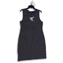 Womens Blue White Striped Sleeveless Lace-Up Neck Tank Dress Size Large alternative image