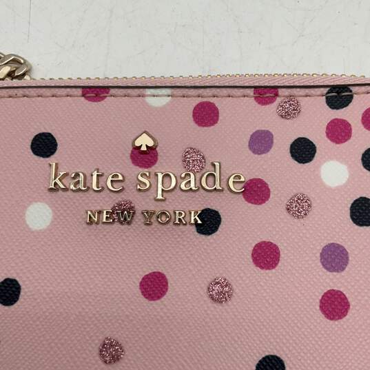 Womens Pink Sported Logo Charm Zipper Card Wallet With Dust Bag image number 1