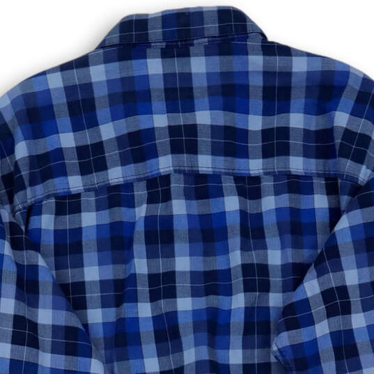 Mens Blue Plaid Chest Pocket Collared Long Sleeve Button-Up Shirt Size L image number 4