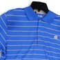 Mens Blue White Golf Puremotion Striped Collar Short Sleeve Polo Shirt Sz M image number 3