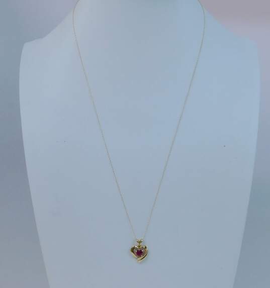 Romantic 10K Yellow Gold Ruby Heart Pendant Necklace 1.7g image number 1