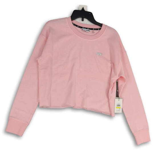 NWT Womens Pink Long Sleeve Round Neck Pullover Cropped Top Size Medium image number 1