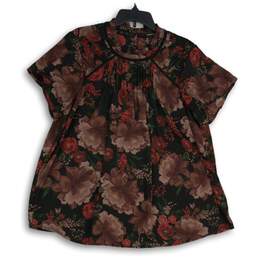 Torrid Womens Multicolor Floral Mock Neck Short Sleeve Blouse Top Size 1 Plus