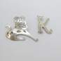Taxco Sterling Silver Dog & Initial K Cat Brooches 23.7g image number 1